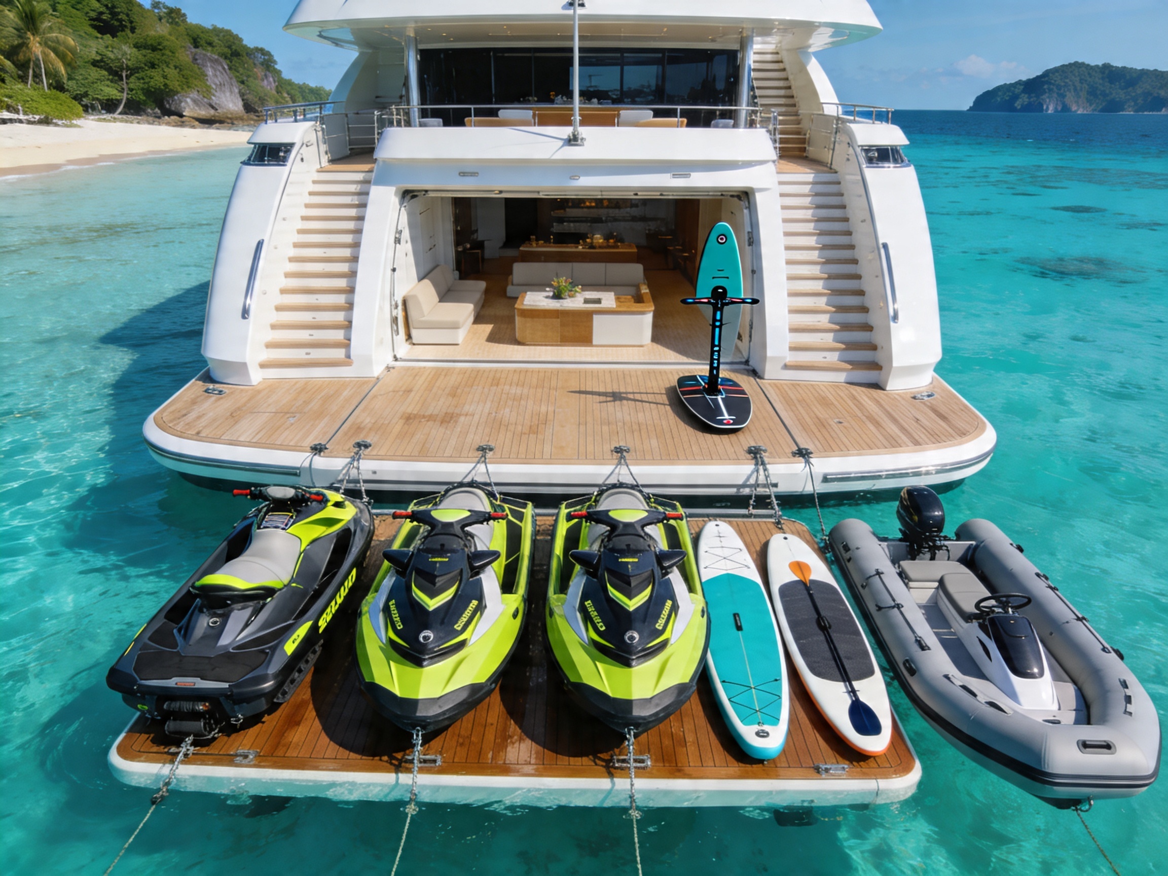 Luxury Yacht phuket floating on sea with jet ski